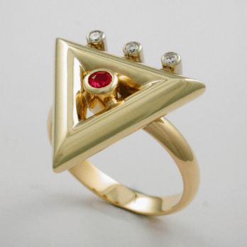 Exquisite Diamond and Ruby Triangle Ring